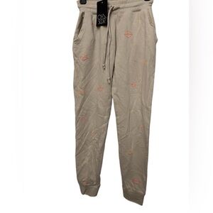 Chaser Lips Sweatpants Joggers Size XS Cream New‎ Embroidered Neon lips